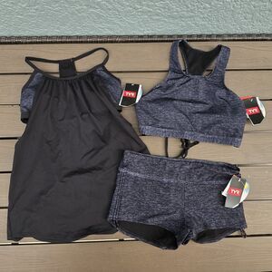 TYR Womens Black Mantra Kira Top W/ Boy short & 2 N 1 Tank  Size S NEW